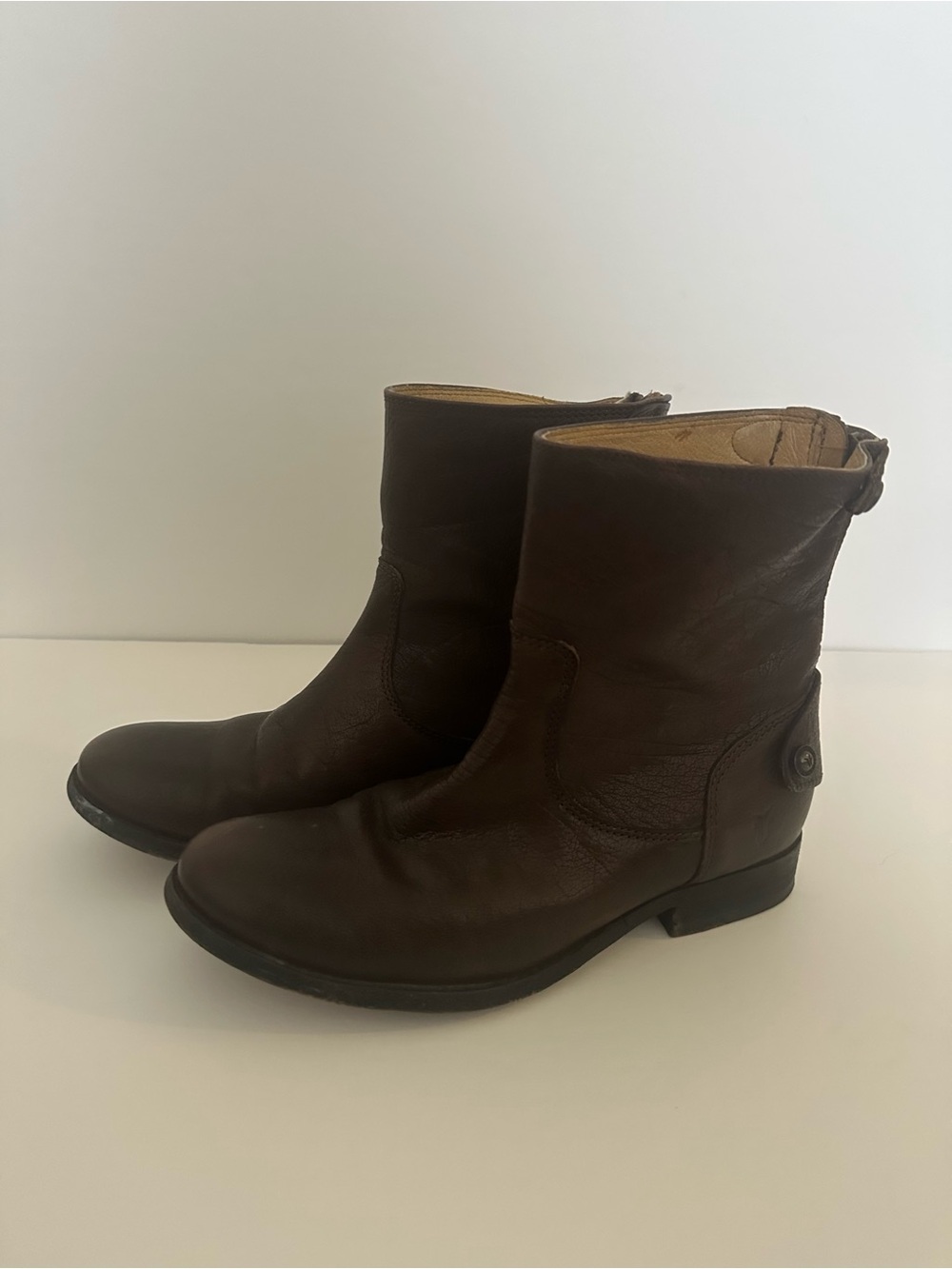 Frye Melissa 76502 Brown Leather Ankle Boots Rear Zip Moto Riding Women’s Sz 7 B
